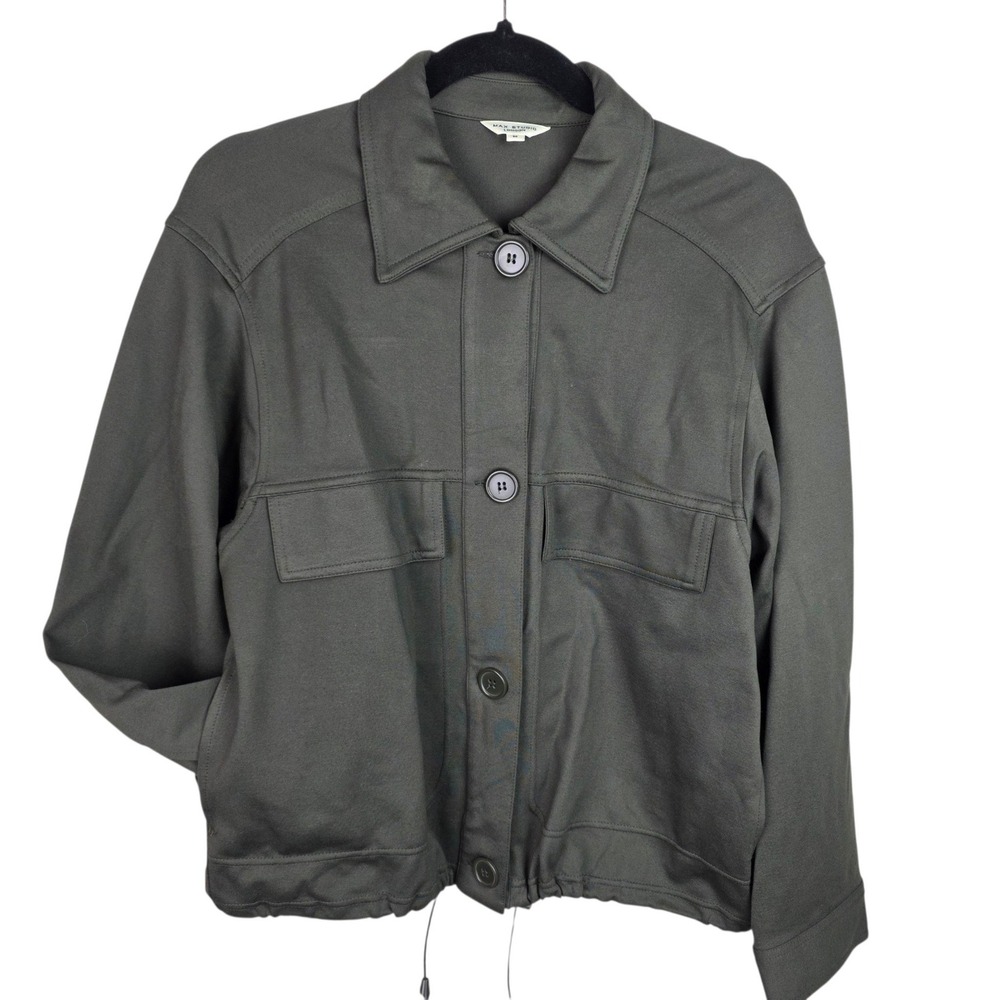 Max Studio Utility Jacket Women M Green Good Button Front Drawstring 4701B25